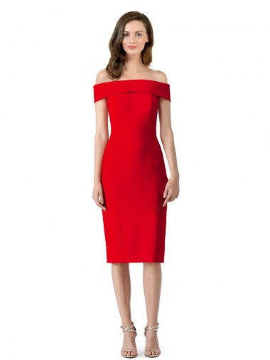 Site de Comprimento Chá Sem Mangas Crepe Esticado Vermelho Bainha Vestidos de Madrinha / Vestidos de Noite / Vestidos de Festa