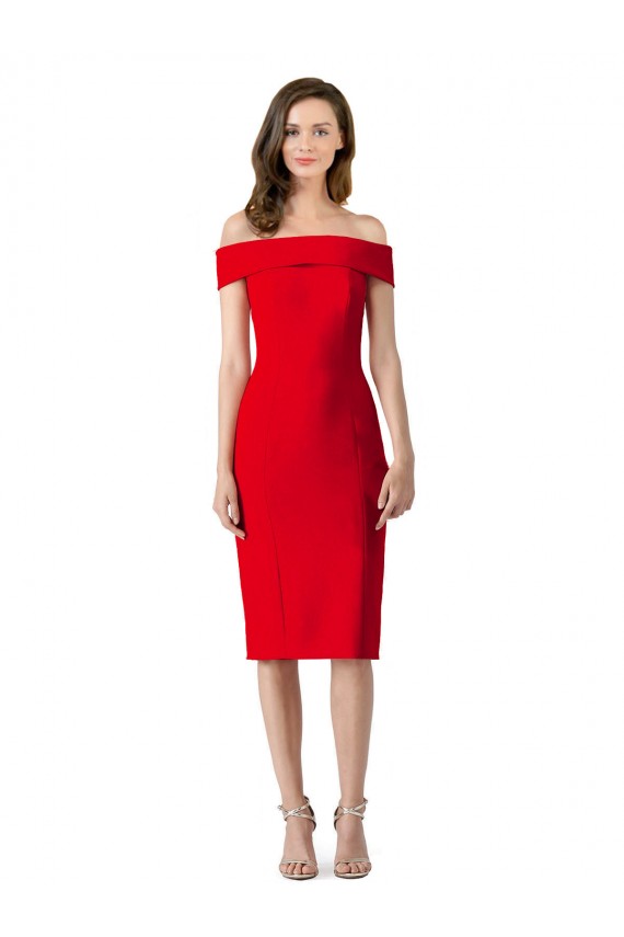Site de Comprimento Chá Sem Mangas Crepe Esticado Vermelho Bainha Vestidos de Madrinha / Vestidos de Noite / Vestidos de Festa