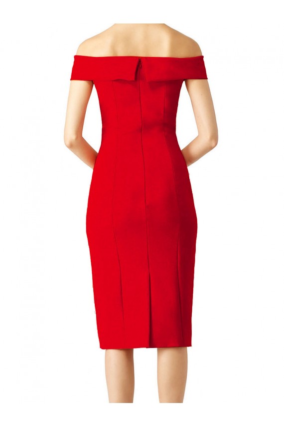Site de Comprimento Chá Sem Mangas Crepe Esticado Vermelho Bainha Vestidos de Madrinha / Vestidos de Noite / Vestidos de Festa