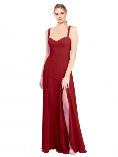 Site de Comprimento Chão Sem Mangas Chiffon Vermelho Linha A Sem Mangas Amor Vestidos de Madrinha