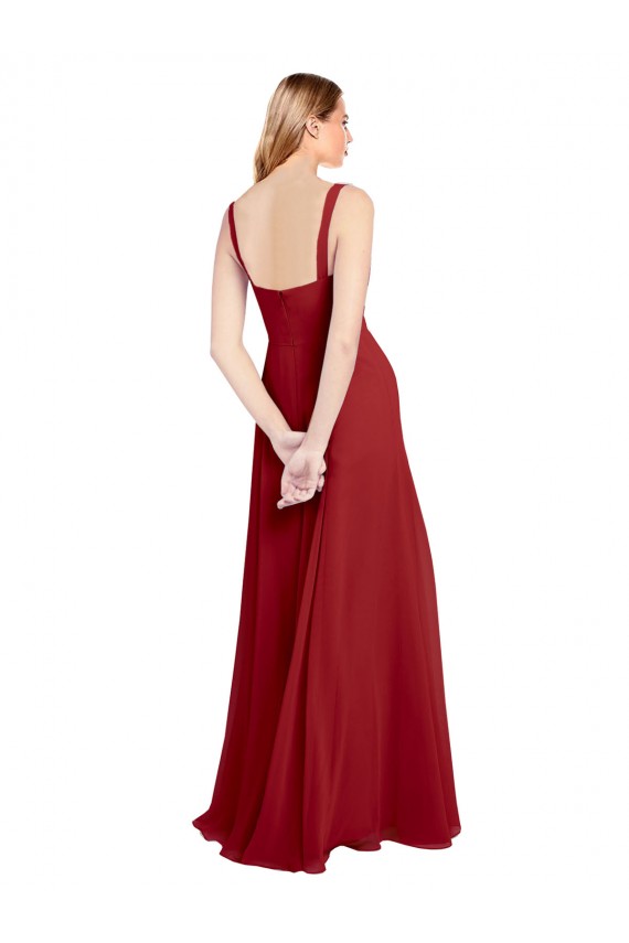 Site de Comprimento Chão Sem Mangas Chiffon Vermelho Linha A Sem Mangas Amor Vestidos de Madrinha