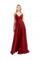 Site de Comprimento Chão Sem Mangas Chiffon Vermelho Linha A Sem Mangas Decote V Vestidos de Madrinha