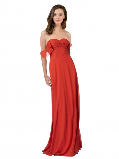 Site de Comprimento Chão Sem Mangas Chiffon Vermelho Linha A Sem Mangas Sem alças Vestidos de Madrinha