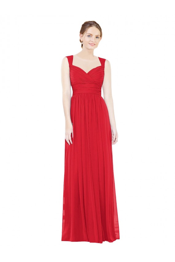 Site de Comprimento Chão Sem Mangas Chiffon Vermelho Linha A Vestidos de Madrinha / Vestidos de Baile