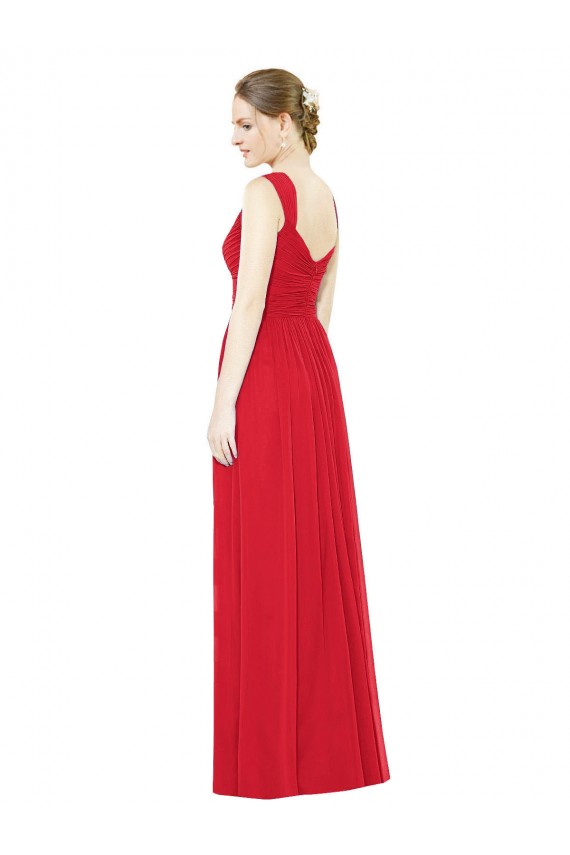 Site de Comprimento Chão Sem Mangas Chiffon Vermelho Linha A Vestidos de Madrinha / Vestidos de Baile