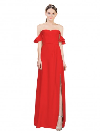 Site de Comprimento Chão Sem Mangas Crepe Esticado Vermelho Linha A Vestidos de Madrinha / Vestidos de Noite