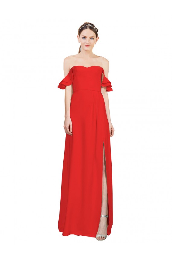 Site de Comprimento Chão Sem Mangas Crepe Esticado Vermelho Linha A Vestidos de Madrinha / Vestidos de Noite