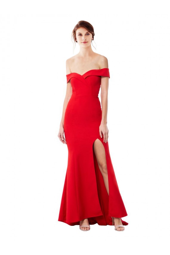 Site de Comprimento Chão Sem Mangas Crepe Esticado Vermelho Sereia Vestidos de Madrinha / Vestidos de Festa