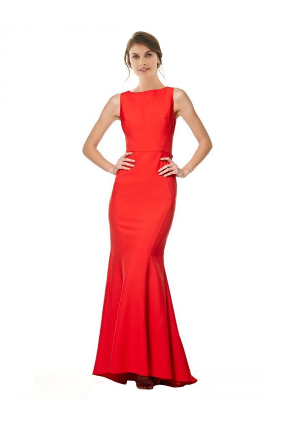 Site de Comprimento Chão Sem Mangas Crepe Esticado Vermelho Sereia Vestidos de Madrinha / Vestidos de Noite