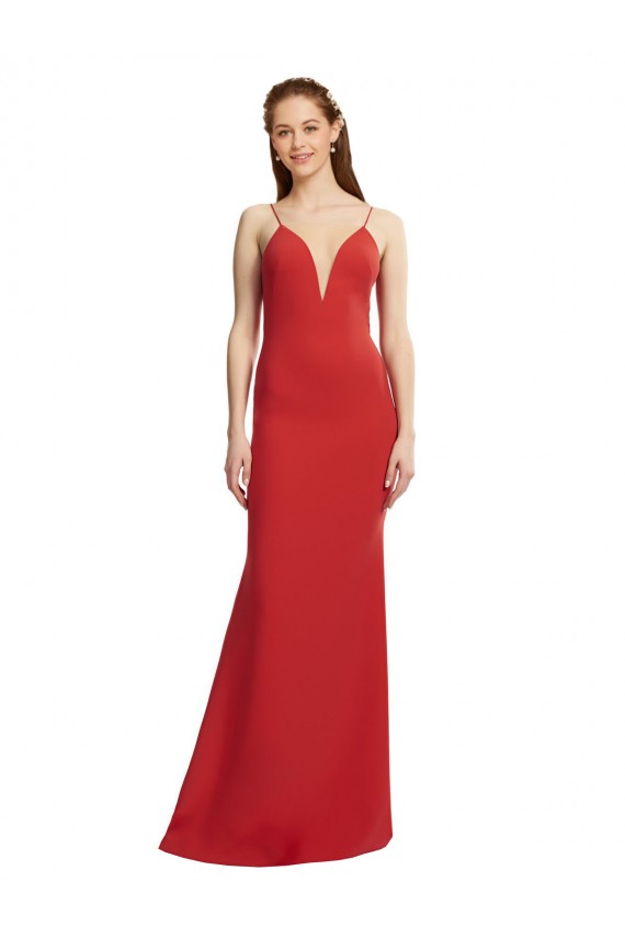 Site de Comprimento Chão Sem Mangas Crepe Esticado Vermelho Sereia Vestidos de Madrinha / Vestidos de Noite / Vestidos de Festa