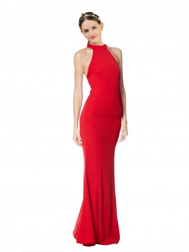Site de Comprimento Chão Sem Mangas Crepe Esticado Vermelho Sereia Sem Mangas Vestidos de Noite / Vestidos de Festa