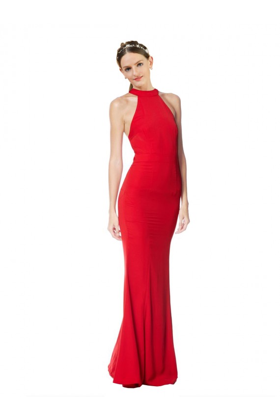 Site de Comprimento Chão Sem Mangas Crepe Esticado Vermelho Sereia Sem Mangas Vestidos de Noite / Vestidos de Festa