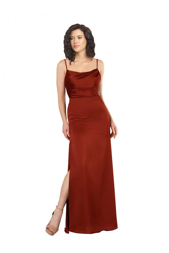 Site de Comprimento Chão Sem Mangas Cetim Sedoso Vermelho Linha A Vestidos de Madrinha / Vestidos de Noite / Vestidos de Festa