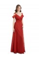 Site de Comprimento Chão Ombro Frio Tule Vermelho Linha A Vestidos de Madrinha