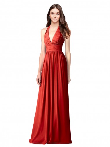 Site de Comprimento Chão Sem Mangas Chiffon Vermelho Linha A Vestidos de Madrinha