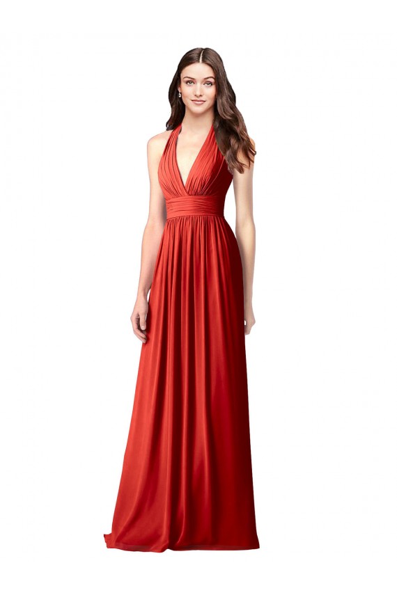 Site de Comprimento Chão Sem Mangas Chiffon Vermelho Linha A Vestidos de Madrinha