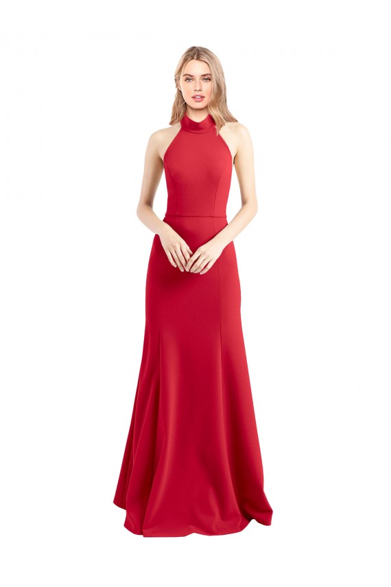 Site de Comprimento Chão Sem Mangas Crepe Esticado Vermelho Linha A Sem Mangas Vestidos de Madrinha / Vestidos de Noite / Vestidos de Festa