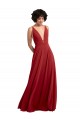 Site de Comprimento Chão Sem Mangas Chiffon Vermelho Linha A Vestido de Madrinha