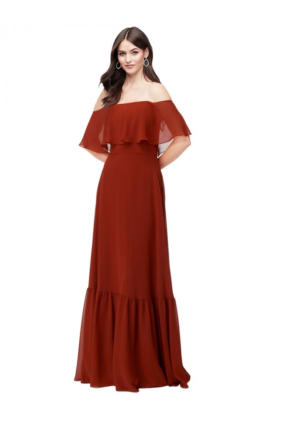 Site de Comprimento Chão Mangas Esvoaçantes, Mangas Curtas Chiffon Vermelho Linha A Vestidos de Madrinha