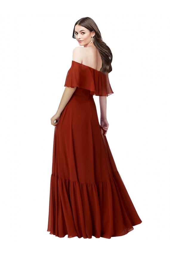 Site de Comprimento Chão Mangas Esvoaçantes, Mangas Curtas Chiffon Vermelho Linha A Vestidos de Madrinha