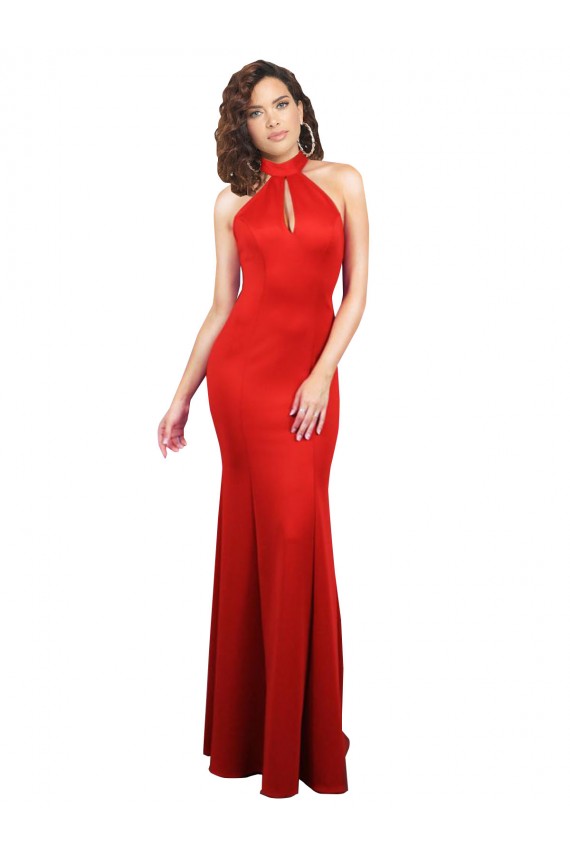Site de Comprimento Chão Sem Mangas Cetim Elástico Vermelho Sereia Vestidos de Madrinha / Vestidos de Noite / Vestidos de Festa