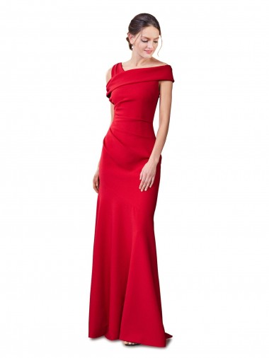 Site de Comprimento Chão Sem Mangas Crepe Esticado Vermelho Sereia Sem Mangas Vestidos de Madrinha / Vestidos de Noite / Vestidos de Festa