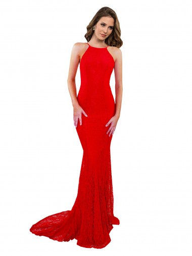 Site de Comprimento Chão Sem Mangas Renda Vermelho Sereia Vestidos de Madrinha / Vestidos de Noite / Vestidos de Festa