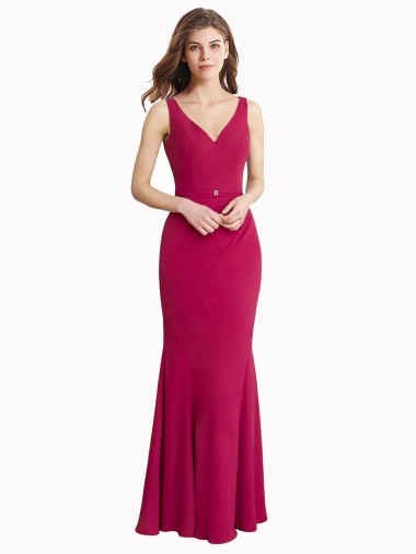 Site de Comprimento Chão Sem Mangas Chiffon Vermelho Sereia Vestidos de Madrinha / Vestidos de Festa