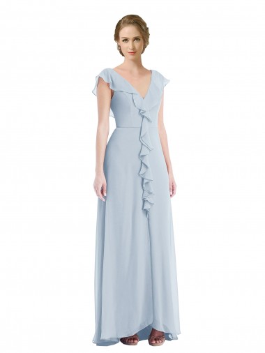Site de Comprimento Chão Sem Mangas Chiffon Vidro Marinho Linha A Vestidos de Madrinha