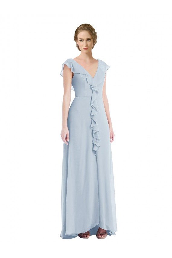 Site de Comprimento Chão Sem Mangas Chiffon Vidro Marinho Linha A Vestidos de Madrinha