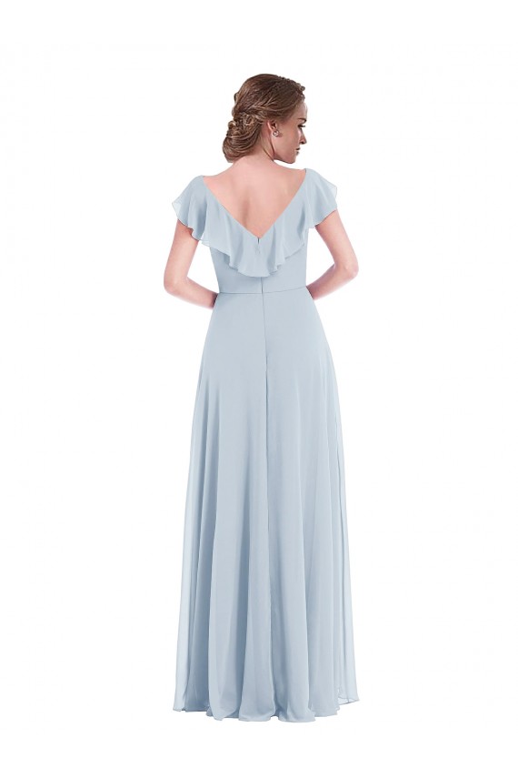 Site de Comprimento Chão Sem Mangas Chiffon Vidro Marinho Linha A Vestidos de Madrinha