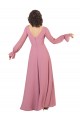 Site de Comprimento Chão Mangas Compridas Chiffon Vidro Marinho Linha A Vestidos de Madrinha
