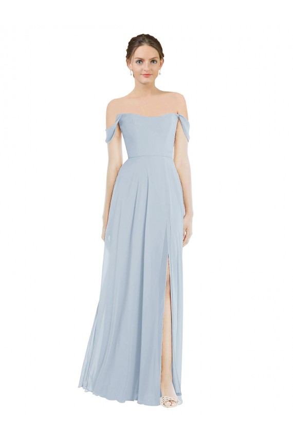 Site de Comprimento Chão Mangas Folhos Chiffon Vidro Marinho Linha A Vestidos de Madrinha