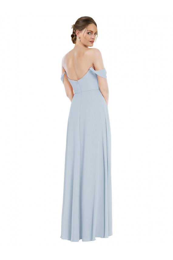 Site de Comprimento Chão Mangas Folhos Chiffon Vidro Marinho Linha A Vestidos de Madrinha