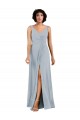 Site de Comprimento Chão Sem Mangas Chiffon Vidro Marinho Coluna Vestidos de Madrinha