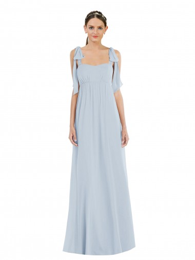 Site de Comprimento Chão Sem Mangas Chiffon Vidro Marinho Linha A Sem Mangas Alças finas Vestidos de Madrinha