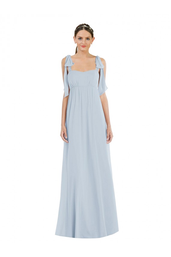 Site de Comprimento Chão Sem Mangas Chiffon Vidro Marinho Linha A Sem Mangas Alças finas Vestidos de Madrinha