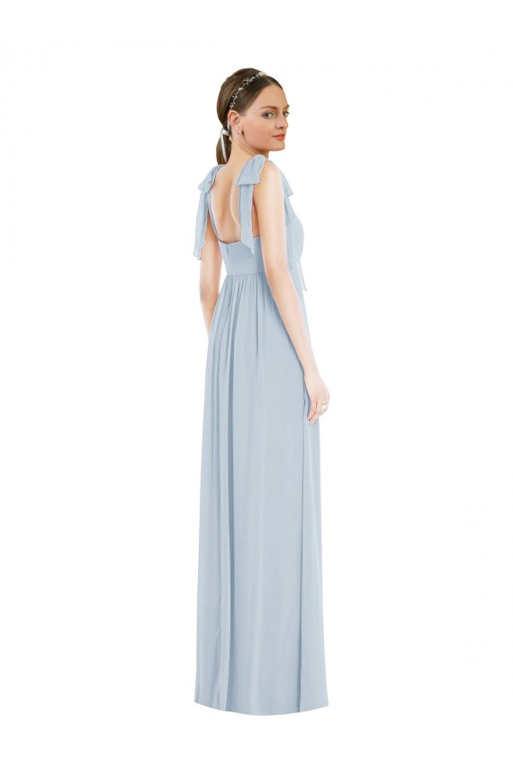 Site de Comprimento Chão Sem Mangas Chiffon Vidro Marinho Linha A Sem Mangas Alças finas Vestidos de Madrinha