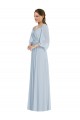 Site de Comprimento Chão Mangas Bispo, Mangas Bufantes Chiffon Vidro Marinho Linha A Vestidos de Madrinha / Vestidos de Noite