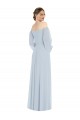 Site de Comprimento Chão Mangas Bispo, Mangas Bufantes Chiffon Vidro Marinho Linha A Vestidos de Madrinha / Vestidos de Noite