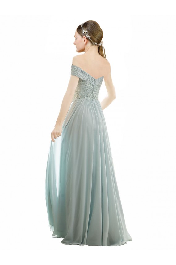 Site de Comprimento Chão Mangas Curtas Chiffon & Renda Vidro Marinho Linha A Vestidos de Madrinha
