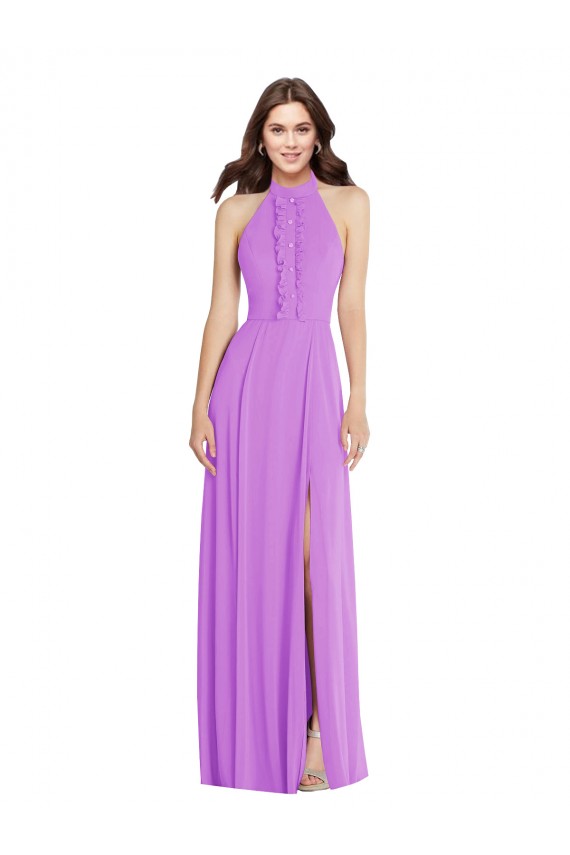 Site de Comprimento Chão Sem Mangas Chiffon Violeta Linha A Vestidos de Madrinha / Vestidos de Noite