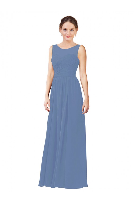 Site de Comprimento Chão Sem Mangas Chiffon Windsor Azul Bainha Vestidos de Madrinha