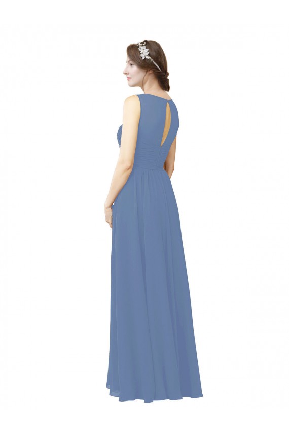 Site de Comprimento Chão Sem Mangas Chiffon Windsor Azul Bainha Vestidos de Madrinha