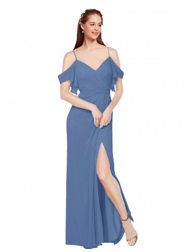 Site de Comprimento Chão Sem Mangas Chiffon Windsor Azul Linha A Vestidos de Madrinha