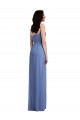 Site de Comprimento Chão Sem Mangas Chiffon Windsor Azul Linha A Sem Mangas Alças finas Vestidos de Madrinha