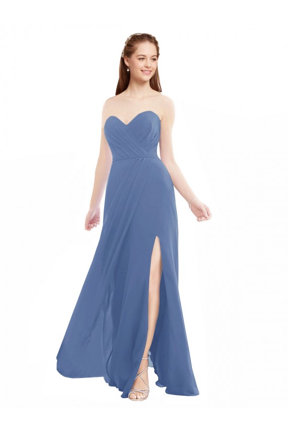 Site de Comprimento Chão Sem Mangas Chiffon Windsor Azul Linha A Sem Mangas Amor Vestidos de Madrinha
