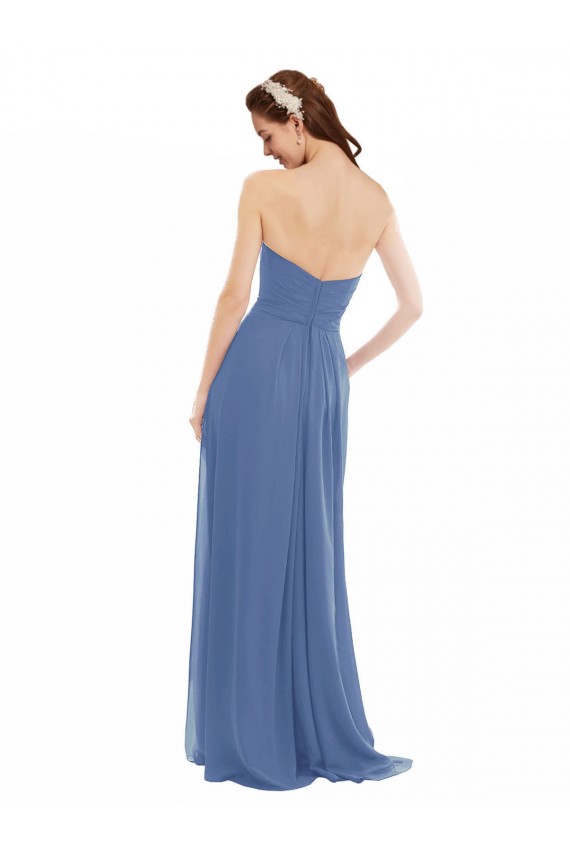 Site de Comprimento Chão Sem Mangas Chiffon Windsor Azul Linha A Sem Mangas Amor Vestidos de Madrinha