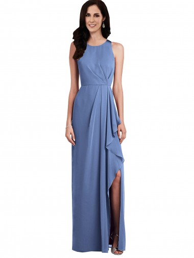 Site de Comprimento Chão Sem Mangas Chiffon Windsor Azul Linha A Sem Mangas Decote Joia Vestidos de Madrinha