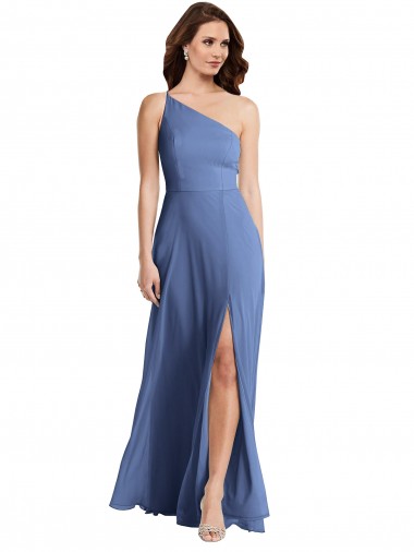 Site de Comprimento Chão Sem Mangas Chiffon Windsor Azul Linha A Vestidos de Madrinha / Vestidos de Noite